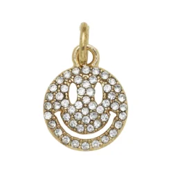Guldfärgat hänge charm med smiley fylld av strass Ø12 mm