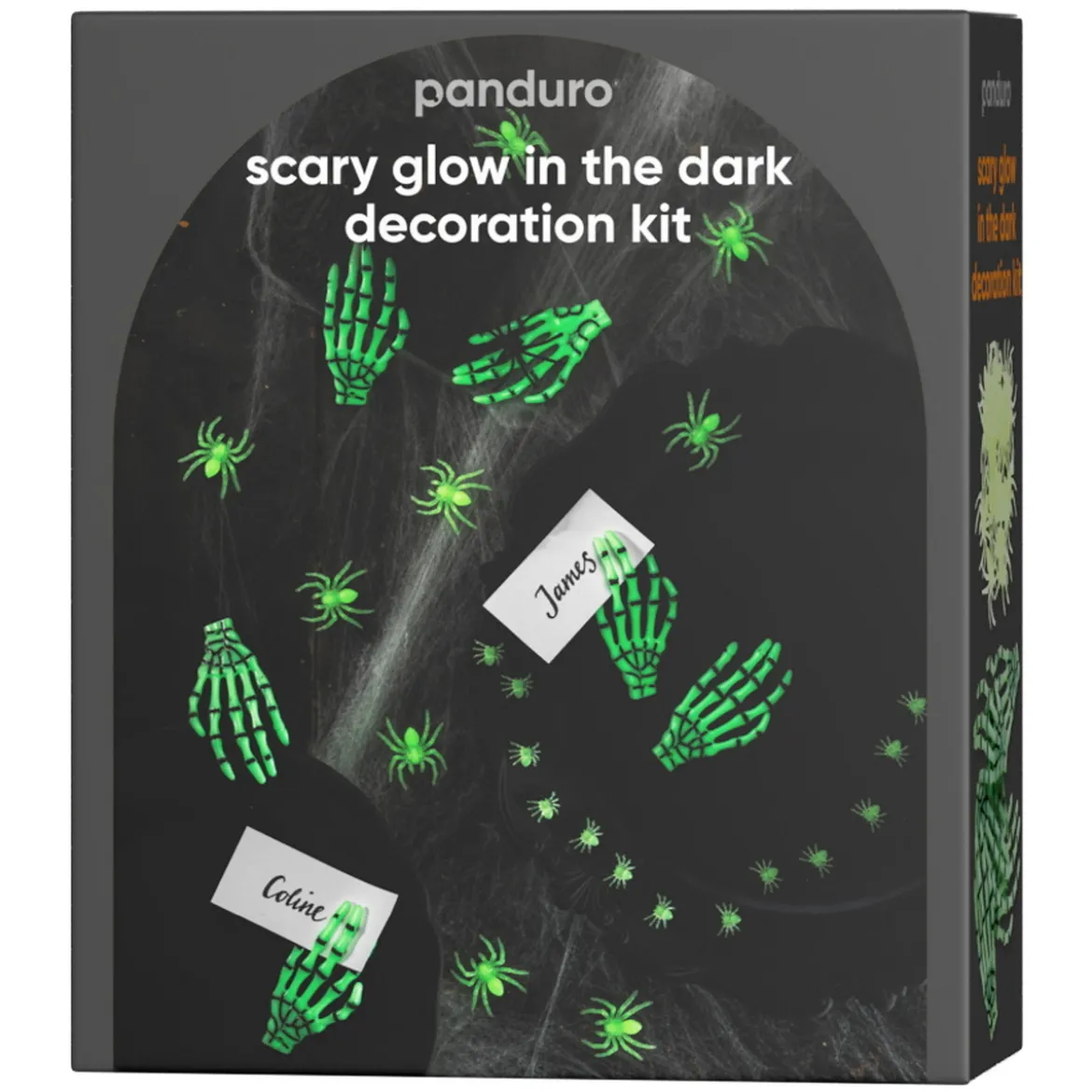 Halloween glow in the dark – 75 självlysande spindlar och 6 händer + spindelväv