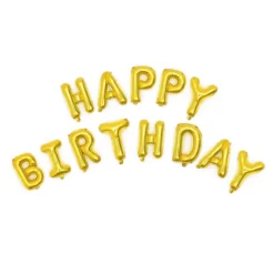 Happy Birthday folieballonger, guld – total bredd ca 270 cm