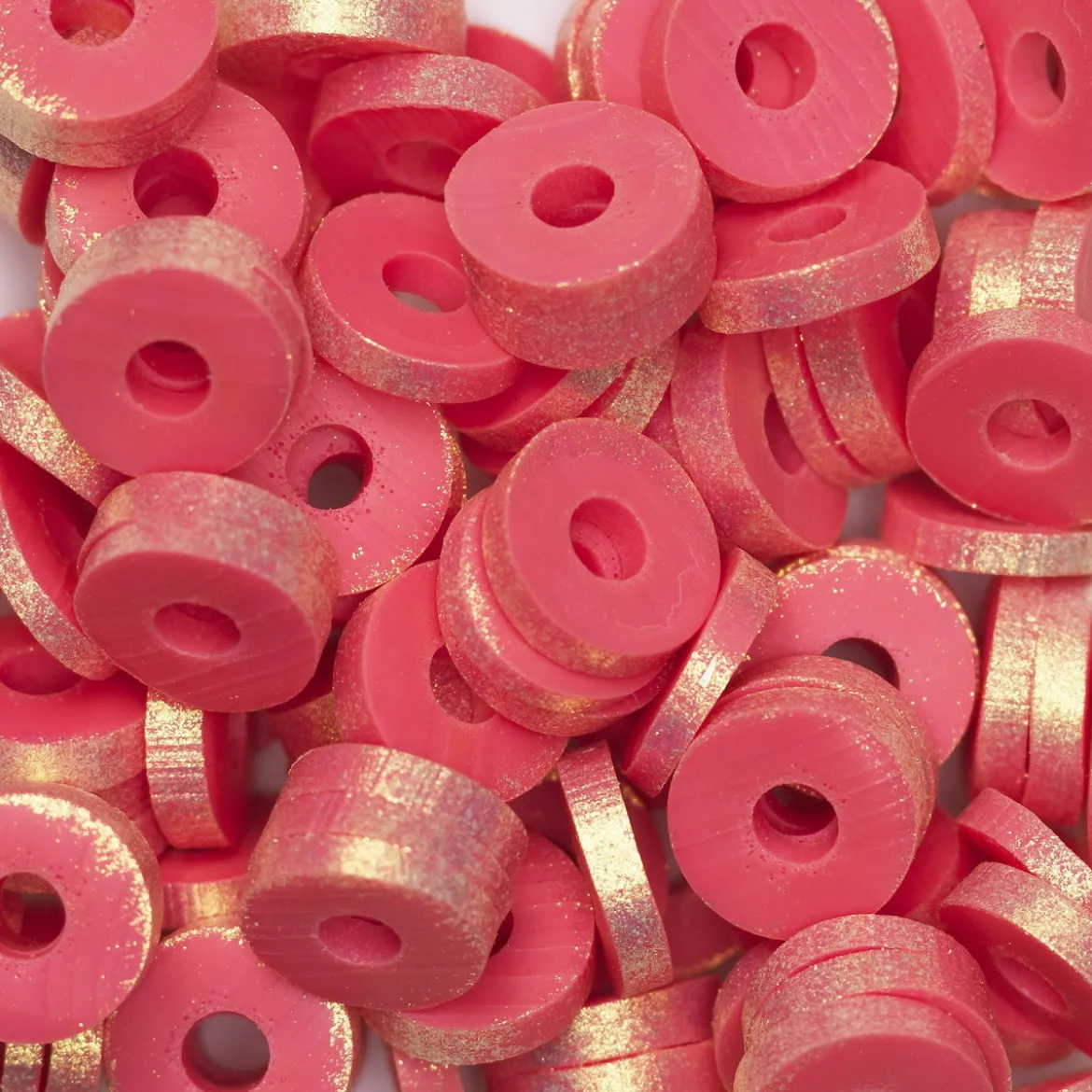 Heishi-pärlor i rör – guldskimrande röda heishis, Ø6 mm