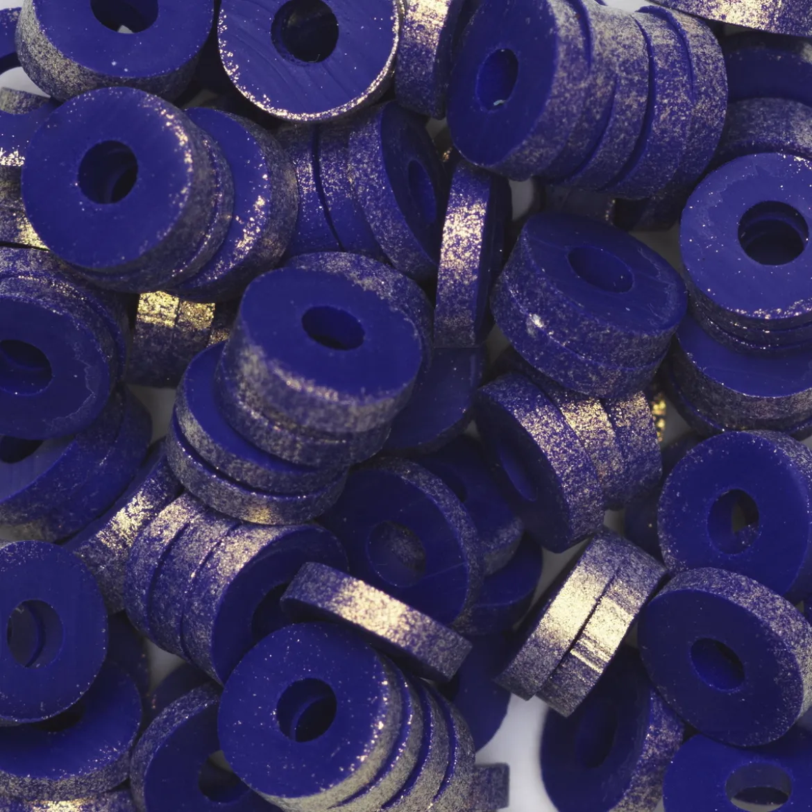 Heishi-pärlor i rör – guldskimrande mörkblåa heishis, Ø6 mm