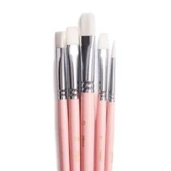 HIMI Gouache Brush 5-pack Pink Bird – 5 rosa penslar – 3 filbert, 1 rund och 1 flat