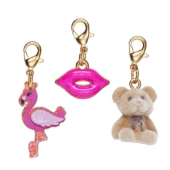 3 hängen charms för dekoration – rosa mun, flamingo och söt nallebjörn