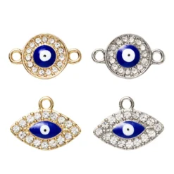 Hängen charms 2 par ögon, evil eye & ovala, guld- och silverfärgade med strass