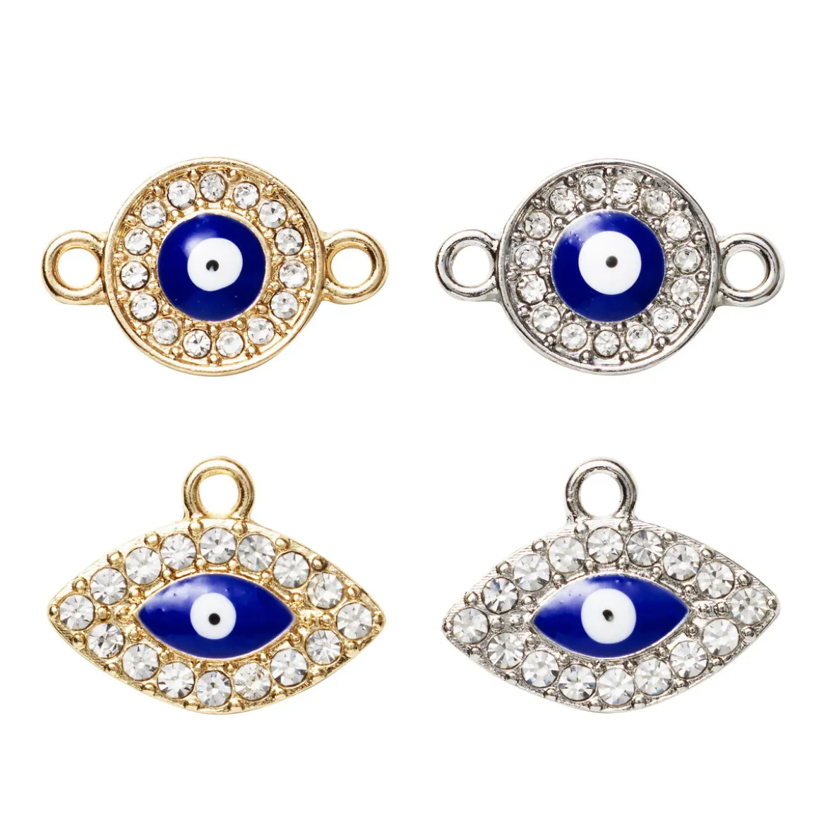 Hängen charms 2 par ögon, evil eye & ovala, guld- och silverfärgade med strass