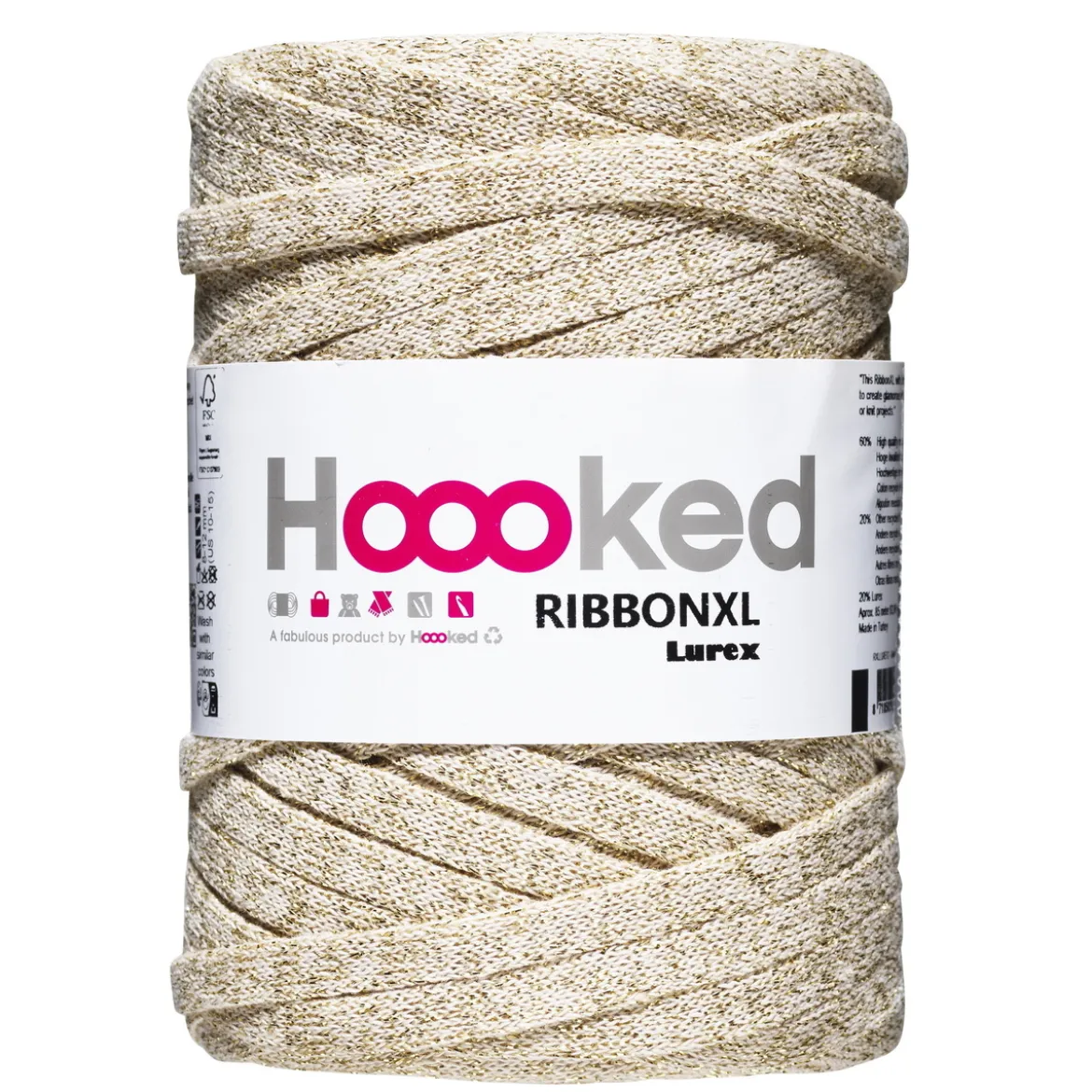 Hoooked Ribbon XL garn Lurex 250g guld – Golden Glitter
