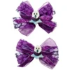 Hårklämmor till halloween, lila rosetter av 3 band, spök-tema, 10×5 cm – 2-pack