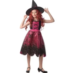Häxklänning utklädnad halloween, strl. 134–140, för barn 9–11 år