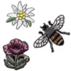Iron-on tygmärke 2 blommor och 1 stort bi som är 70×45 mm