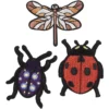 Iron-on tygmärke insekter 3 st. Längd 40–50 mm
