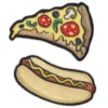 Iron-on tygmärke pizza och korv, 65x45 mm/65x30 mm
