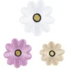 Iron-on tygmärke prästkragar 3 st. Söta glänsande blommor med guldtråd i mitten, Ø30–45 mm