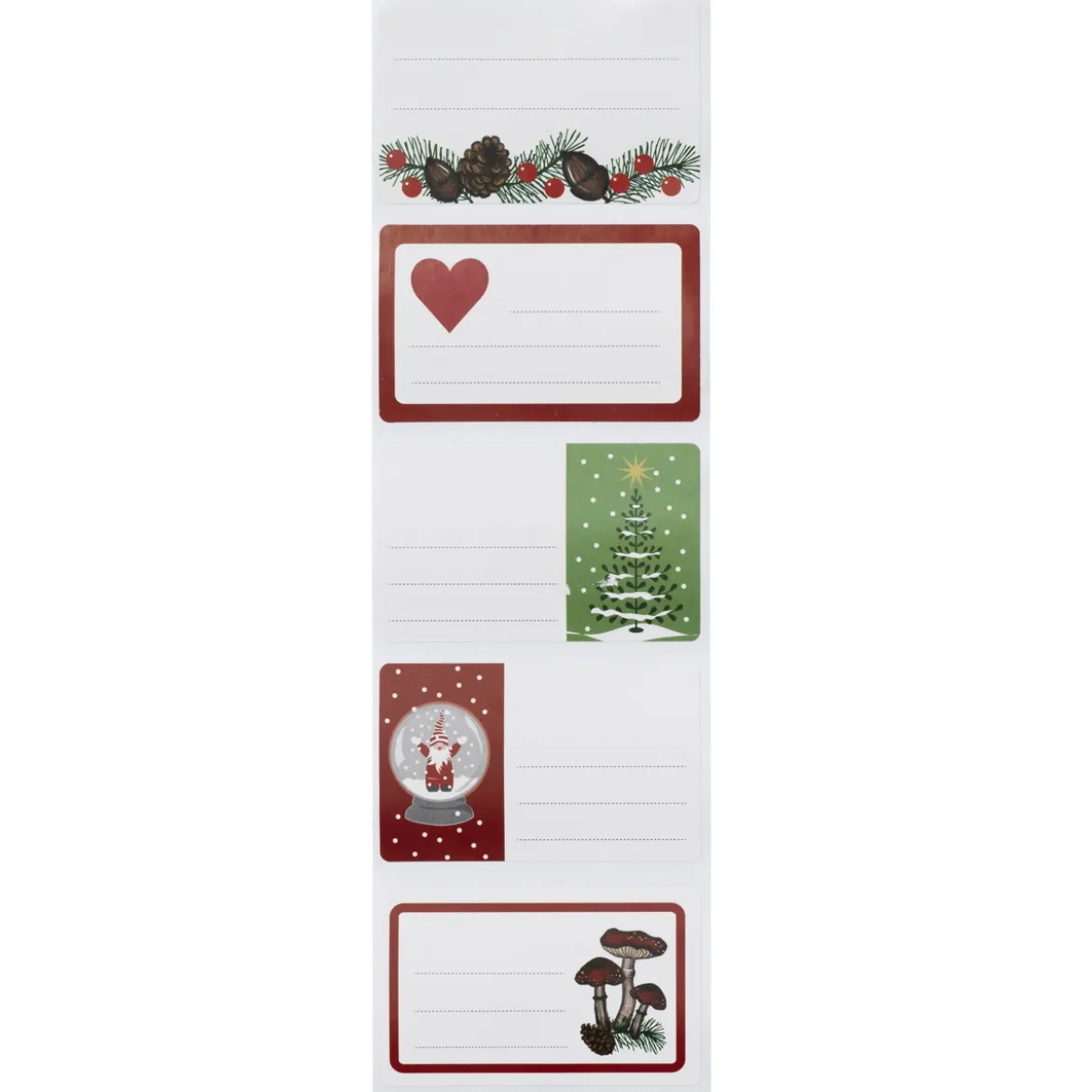 Juletiketter på rulle 120 st. självhäftande etiketter till julklappar, 58×36 mm