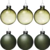 Julgranskulor, 6 st. fina gröna julkulor av glas Ø6 cm – 3 matta & 3 blanka