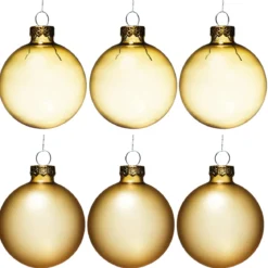 Julgranskulor, 6 st. fina guldiga julkulor av glas Ø6 cm – 3 matta & 3 blanka