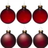 Julgranskulor, 6 st. fina röda julkulor av glas Ø6 cm – 3 matta & 3 blanka