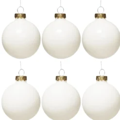 Julgranskulor, 6 st. fina vita julkulor av glas Ø6 cm – 3 matta & 3 blanka