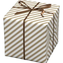 Julpapper 10 meters rulle, 57 cm bred – vitt papper med guldrandigt motiv (ej metallic)