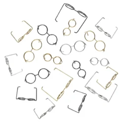 Kit med miniatyr-glasögon, 18 st. 9 stora & 9 små, silver, guld, svart.
