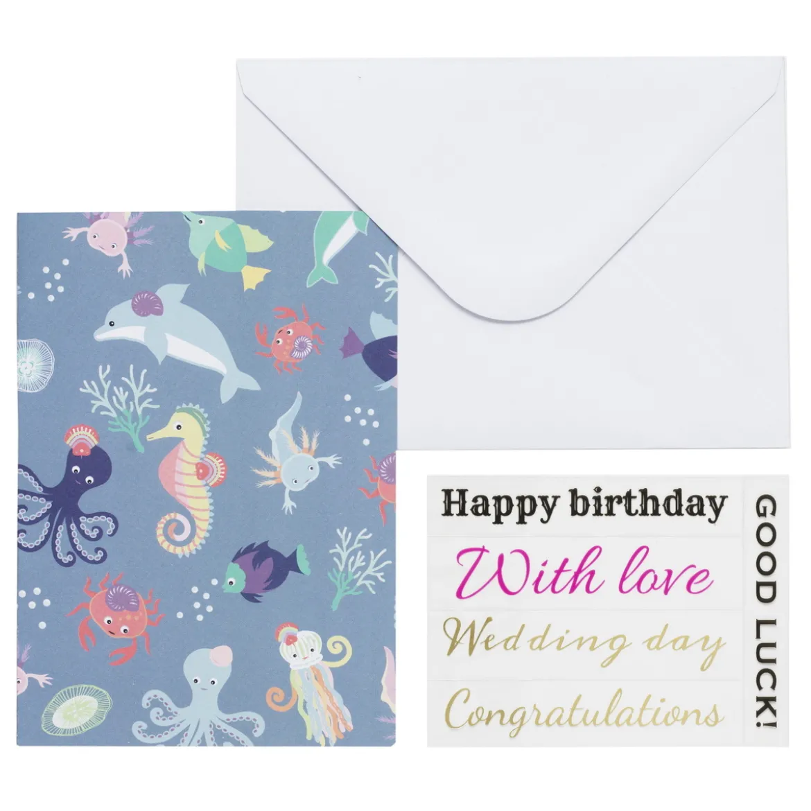 Kortkit A5 (105×148 mm) med kuvert & stickers – Havsdjur