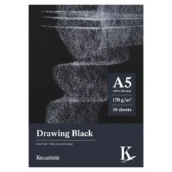 Kreatima Drawing Black ritblock A5 (148x210 mm), 30 svarta ark, 170 g/m²