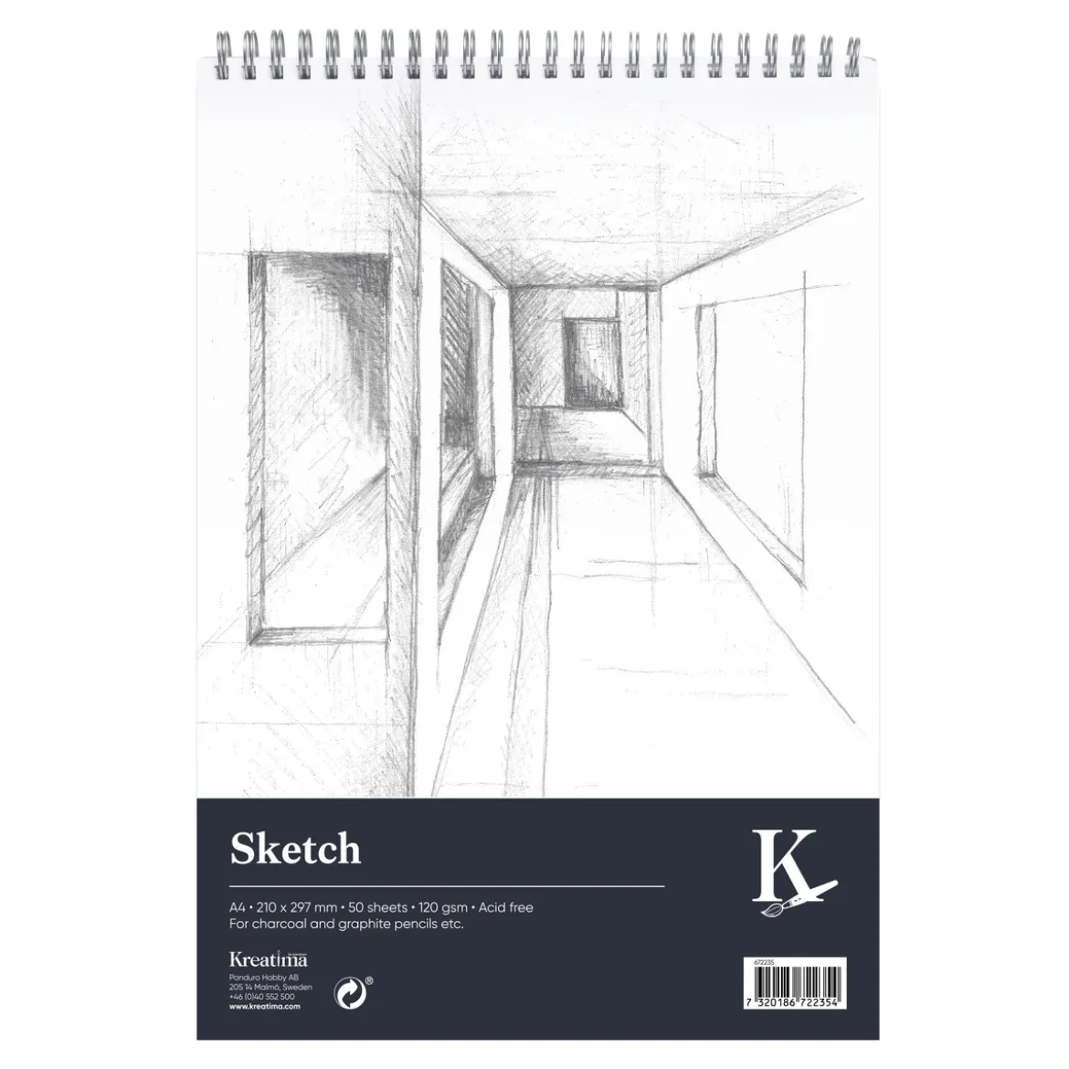 Kreatima Sketch spiralbundet skissblock A4 – 210×297 mm, 50 ark, 120g/m²