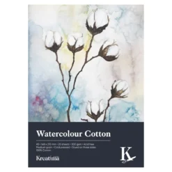 Kreatima Watercolour akvarellblock 100% bomull A5 (148×210 mm), 20 ark, 300 g/m²