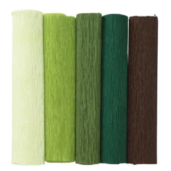 Kräppapper 5 rullar à 25×240 cm i grönt, brunt och beige