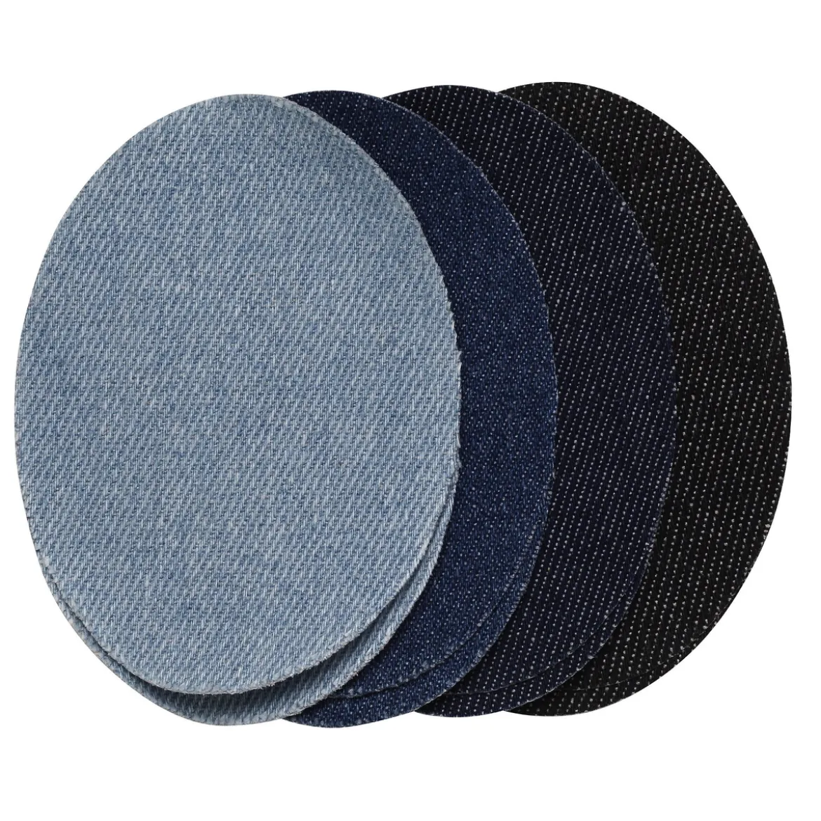 Laglappar jeans denim 4 par i 4 olika nyanser, ovala 7×9,5 cm