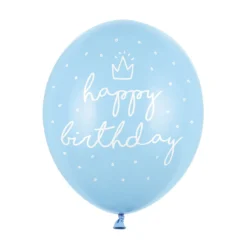 Latexballonger 6-pack Ø30 cm – ljusblåa med texten Happy birthday