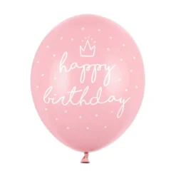 Latexballonger 6-pack Ø30 cm – rosa med texten Happy birthday