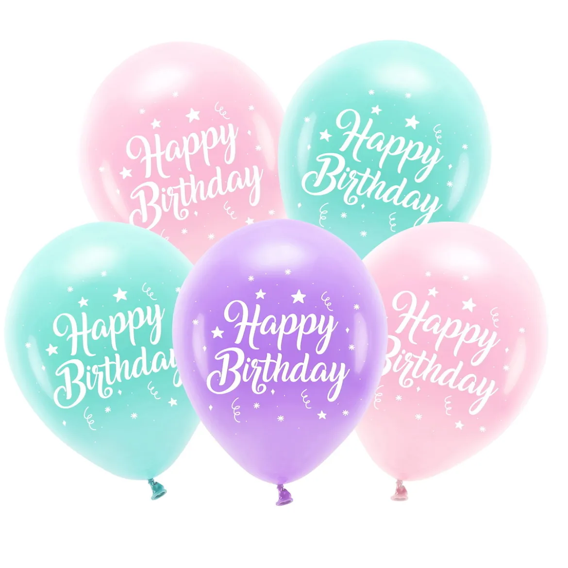 Latexballonger 5-pack Ø26 cm – rosa tema med texten Happy Birthday