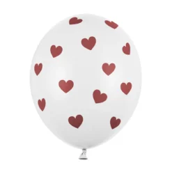 Latexballonger 6-pack Ø30 cm – vita med röda hjärtan, fint till alla hjärtans dag!