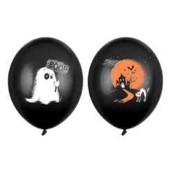 Latexballonger, svarta ballonger till halloween med spöke & spökhus 6-pack, Ø30 cm