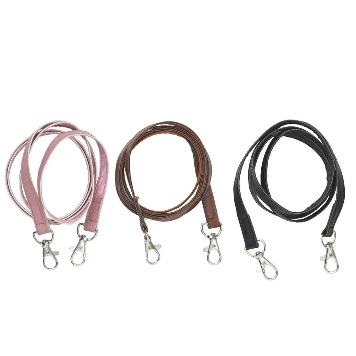 Lädertyglar till käpphästar, 3 par – svart, rosa och brun, längd 120 cm