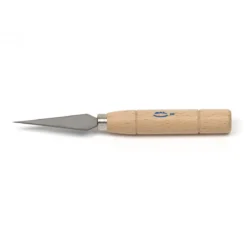 Lerverktyg Lancet, spetig lerkniv (skalpell) av metall med trähandtag. Längd 16 cm.