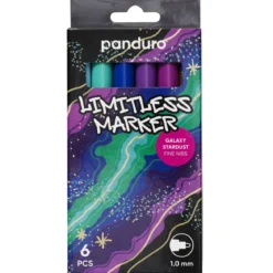 Limitless Marker S Galaxy Stardust, set med 6 akrylpennor – Fin spets Ø1 mm