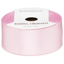 Ljusrosa satinband – 25 mm brett och 8 meter långt