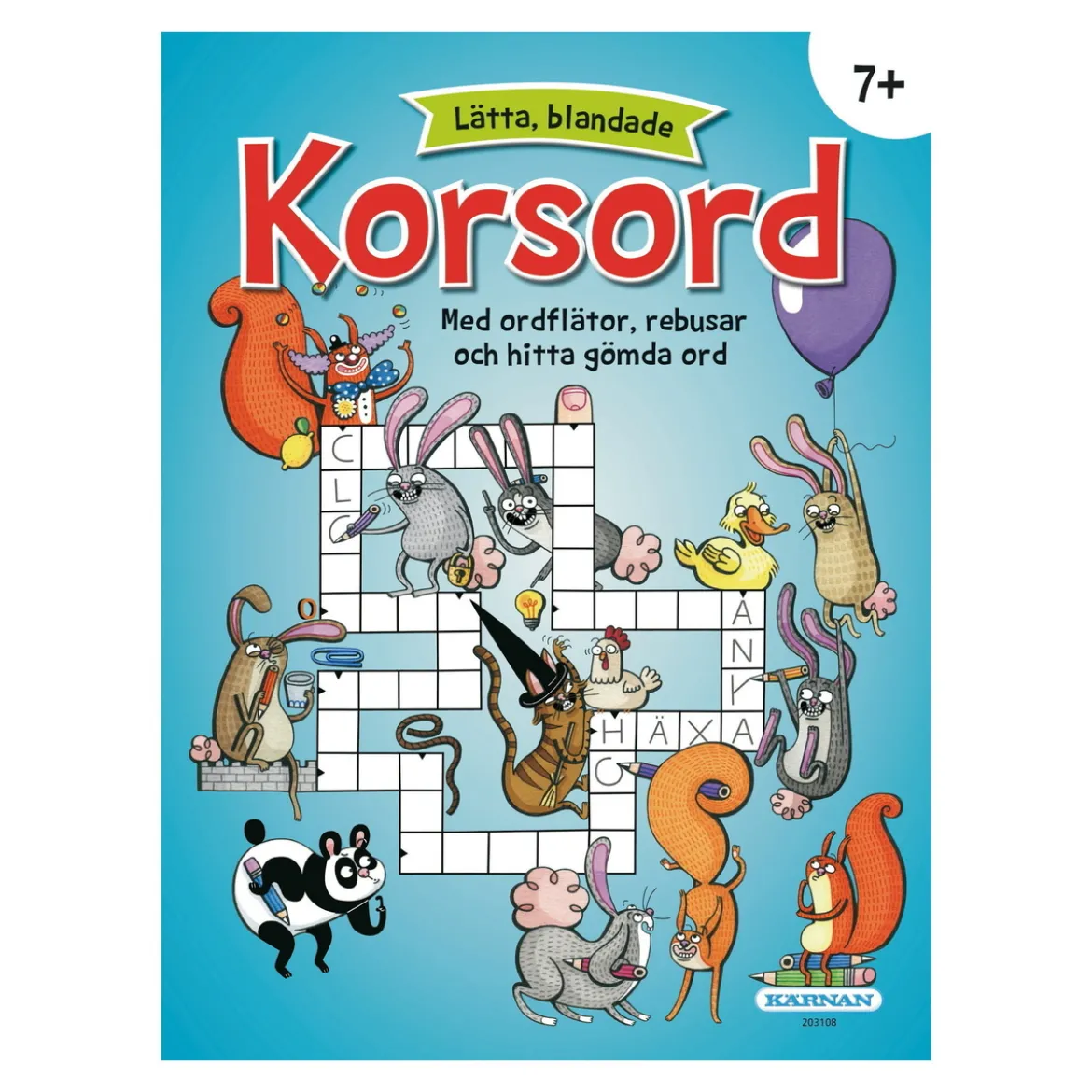 Lätta blandade korsord, rebusar och ordflätor, 24 sidor