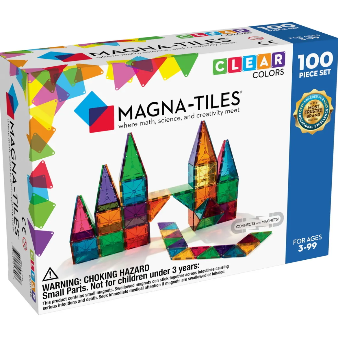 Magna-tiles 100 st – innovativa, färgglada och transparenta byggklossar med inbyggda magneter