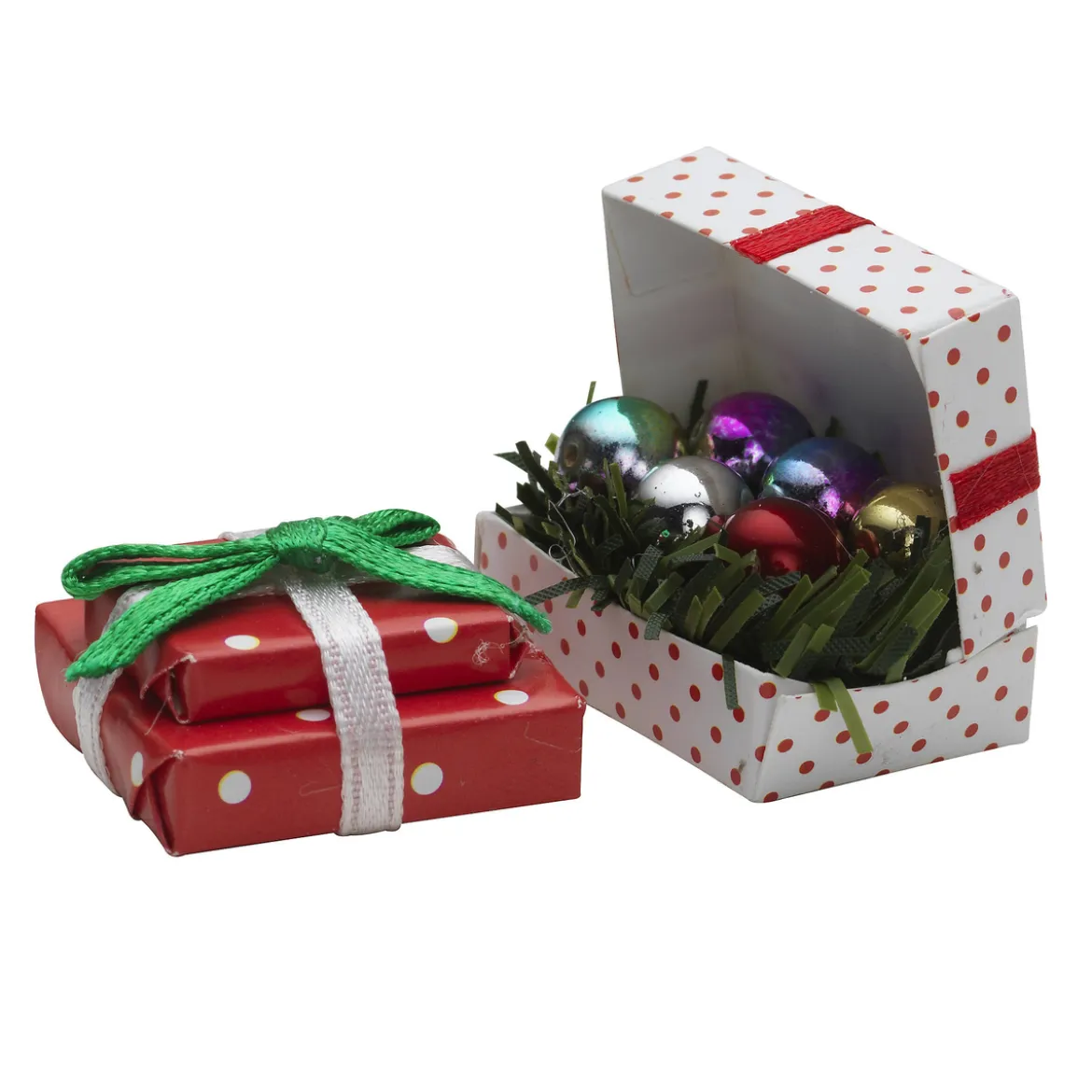 Miniatyr Paket och julkulor