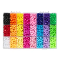 Mini pony beads Ø7 mm, 24 färger – 3600 runda fina pärlor med stora hål