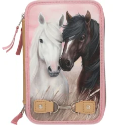 Miss Melody trippelpennfodral Dusty Rose med massor av pennor etc. 13×20×7,5 cm