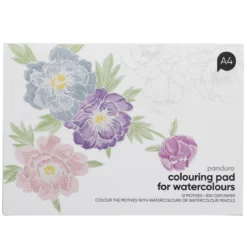 Målarbok för akvarell med 12 blomstermotiv, L A4 (297×210 mm), 300 g/m²