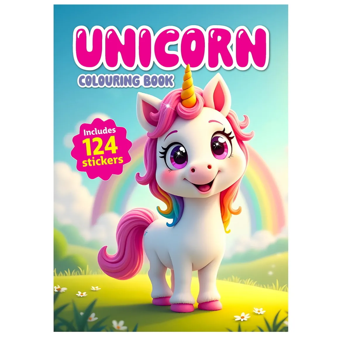 Målarbok Unicorn 21×29,7 cm, 36 sidor med söta enhörningar! +124 stickers