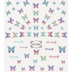 Nagelstickers pastellfärgade fjärilar & "butterfly". 1 ark à 8,5×10 cm