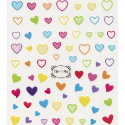 Nagelstickers söta hjärtan i olika färger. 1 ark nail stickers à 8,5×10 cm
