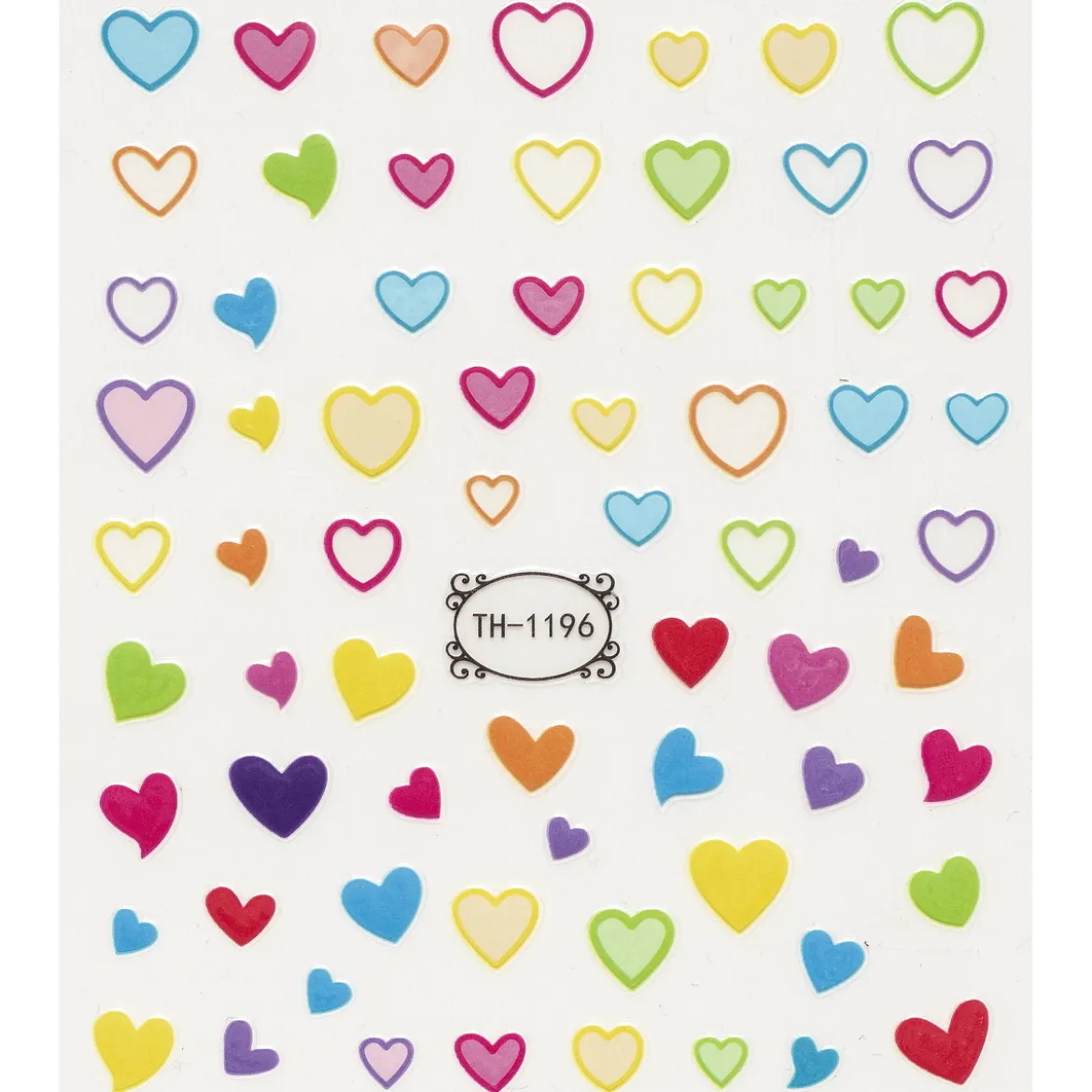 Nagelstickers söta hjärtan i olika färger. 1 ark nail stickers à 8,5×10 cm