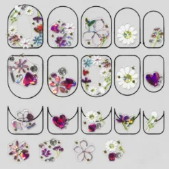 Nagelstickers sweet – 19 nagelklistermärken med färgglada blommor