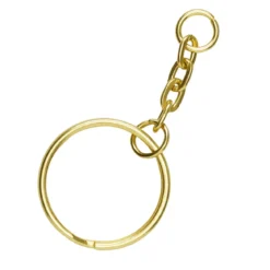 Nyckelringar med kedja, guldfärgade, Ø20 mm, 5-pack
